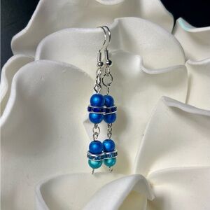 Elegant Blue and Silver Beaded Earrings